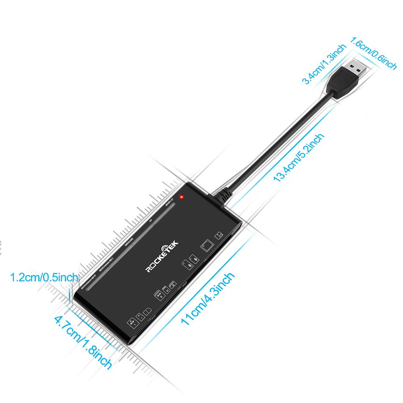 Rocketek USB 3.0 Memory Card Reader/Writer for CF, xD, SD, Micro SD, MS, with a