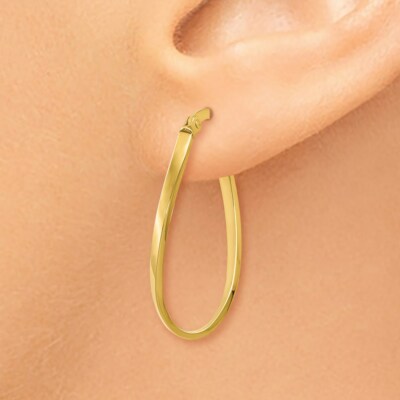 Pre-owned Skyjewelers Real 14kt Yellow Gold Polished Oval Hoop Earrings