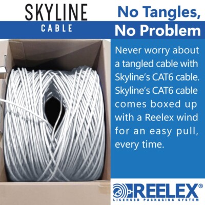 Skyline Cat 6, Solid Bare Copper, CMR Rated, 1000ft Bulk Network Cable, (White)