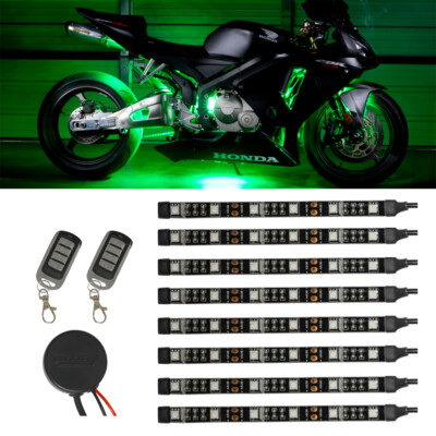 LEDGlow 8pc Advanced Green LED Flexible Motorcycle Accent Neon Engine Light Kit