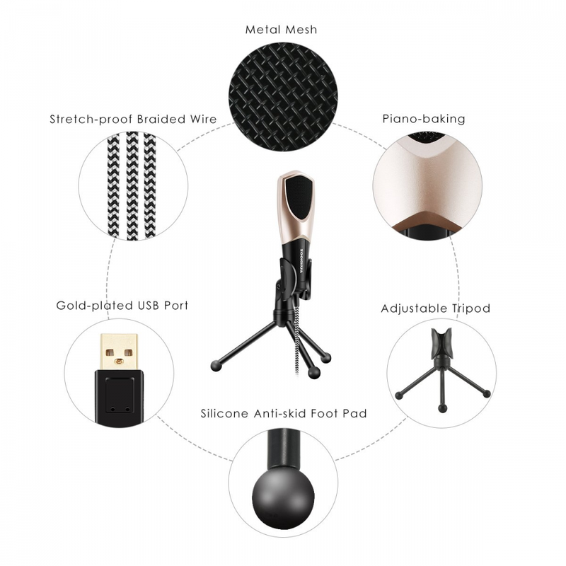 USB Microphone,SOONHUA Condenser for Computer with Desktop Stand