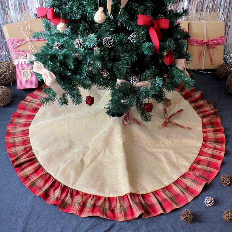 48 Burlap Christmas Tree Skirt Tartan Edge Floormat Xmas Party