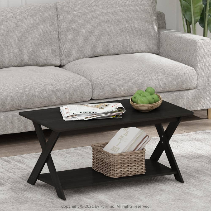 Modern Espresso Medium Rectangle Wood Coffee Table With Shelf