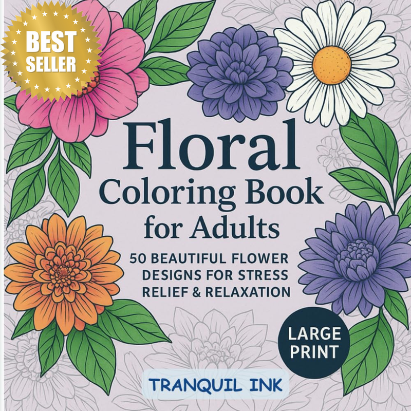 Floral Coloring Book for Adults: 50 Beautiful Flower Designs for Stress Relief R