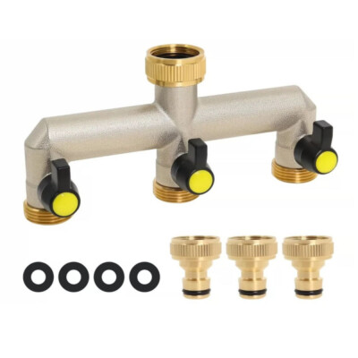 3/4" Wasserverteiler 3 Wege Messing Gartenschlauch Wasserhahn Verteiler Ventil