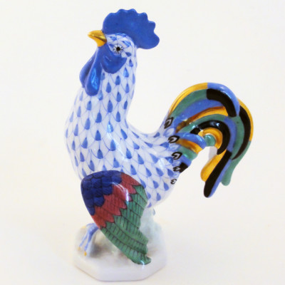 ROOSTER COCKY Blue Fishnet Herend Hungary 4.25'' NEW NEVER SOLD 5014/VHB-15-E98