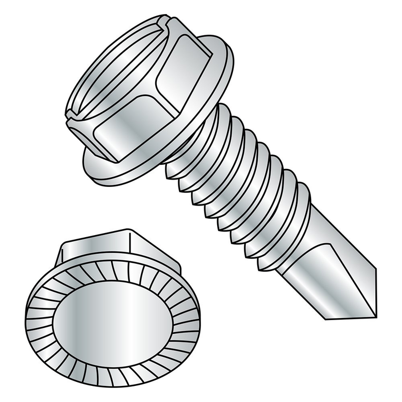 Steel Self-Drilling Screw, Zinc Plated Finish, Serrated Hex Washer Head, Slotte