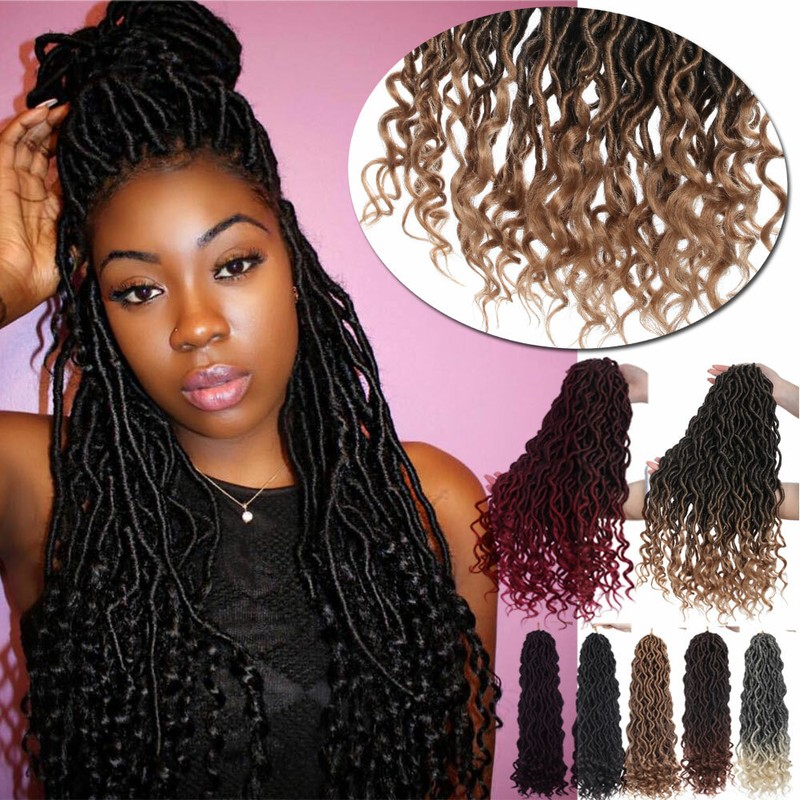 Curly Faux Locs Goddess Wavy Bottom Crochet Dreadlocks Braids Hair