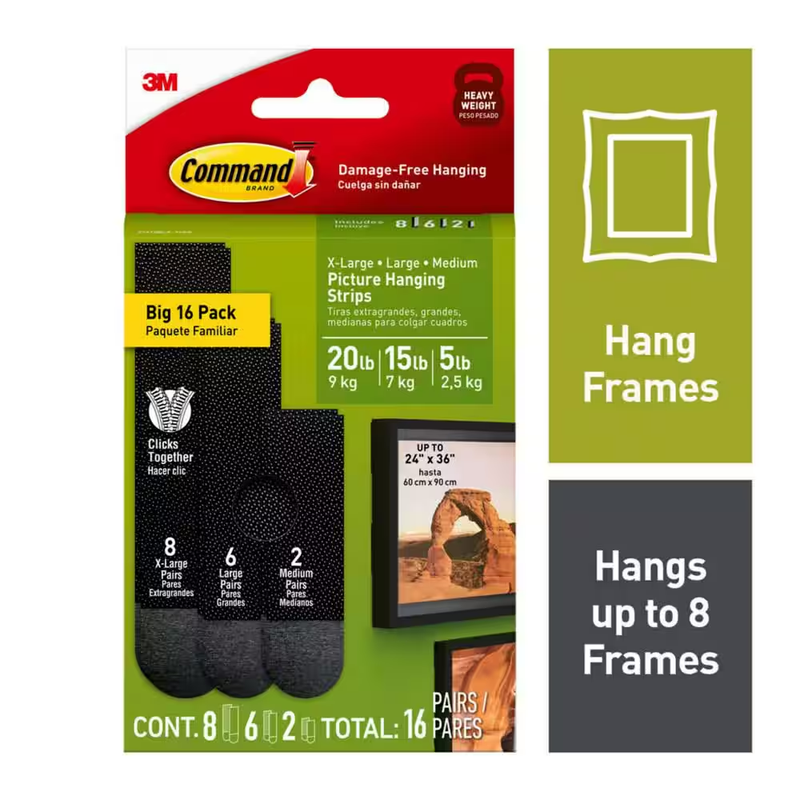 3M Picture Hanging Strips Black 32 Count Heavy Duty 20 lb Damage Free Hooks