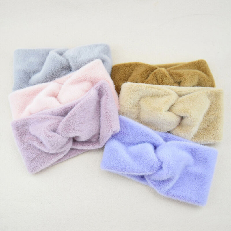 Winter Soft Mink Cashmere Headband Cross Knot Fluffy Bow Hairband Headwrap.