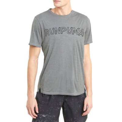 

Футболка Puma Logo Running Graphic с круглым вырезом и коротким рукавом Мужские серые повседневные топы 5, Grey, Puma Logo Running Graphic Crew Neck Short Sleeve T-Shirt