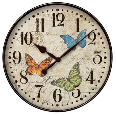 Westclox Butterfly Wall Clock 12 inch Round Vintage Postcard Look Analog 32897BF