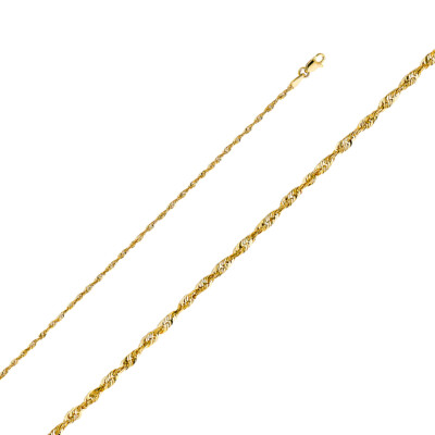 Pre-owned Wellingsale 14k Yellow Gold Solid 2mm Solid Rope Chain Necklace