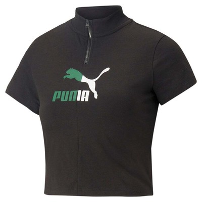

Укороченный свитер Puma Classics Archive Remaster с воротником-стойкой и короткими рукавами на молнии QuarterZip, Черный