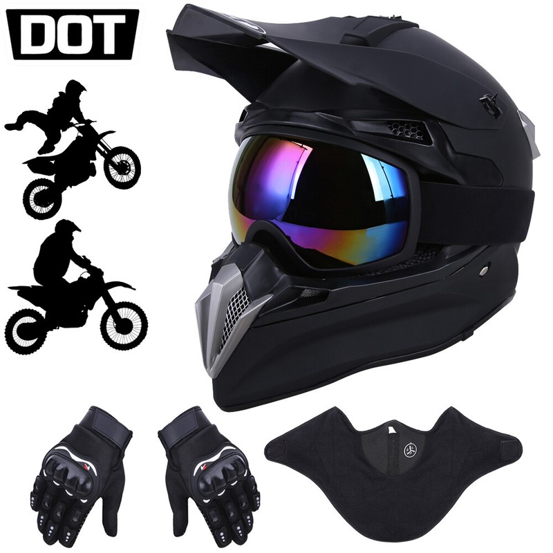 Motocross Dirt Bike Helmet Off-Road Motorcycle Helmet Gloves Goggles Face Shield