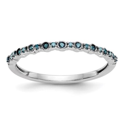 Pre-owned Diamond2deal 14k White Gold 1/10 Carat Blue Diamond Band Ring Fine Jewelry