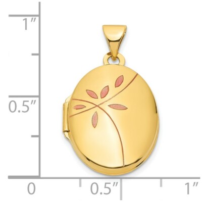 Pre-owned Superdealsforeverything Real 14kt Yellow Gold Enamel Leaves 19mm Oval Locket