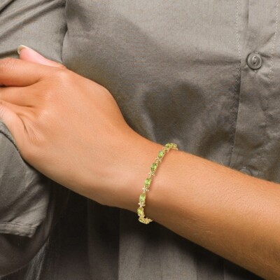 Pre-owned Superdealsforeverything Real 14k Yellow Gold Floral Diamond And Peridot Chain Bracelet; 7 Inch; Lobster