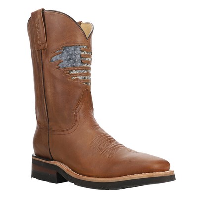 ROPER ROPER AMERICA RULES PATRIOTIC SQUARE TOE COWBOY MENS BROWN CASUAL BOOTS 09-020-