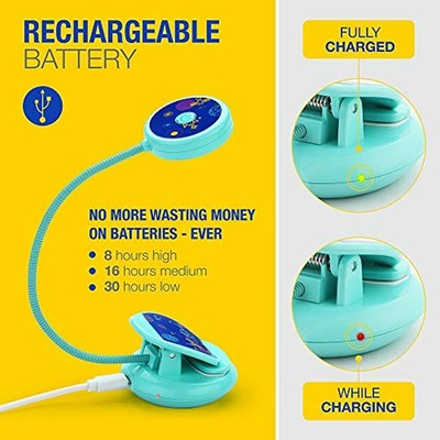 Rechargeable 4 LED Warm Eye-Care Book Light, 3 Brightness Levels, Weight 1.8 Oz,