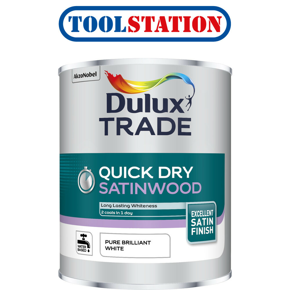 Dulux Trade Quick Dry Satinwood Paint Pure Brilliant White 1L