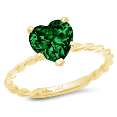 Pre-owned Pucci 2 Heart Cut Emerald Designer Rope Statement Classic Ring Real 14k Yellow Gold