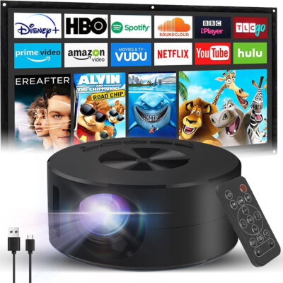4K Mini Projector 8000 Lumen LED 1080P WiFi Android/iOS Portable Home Theater US
