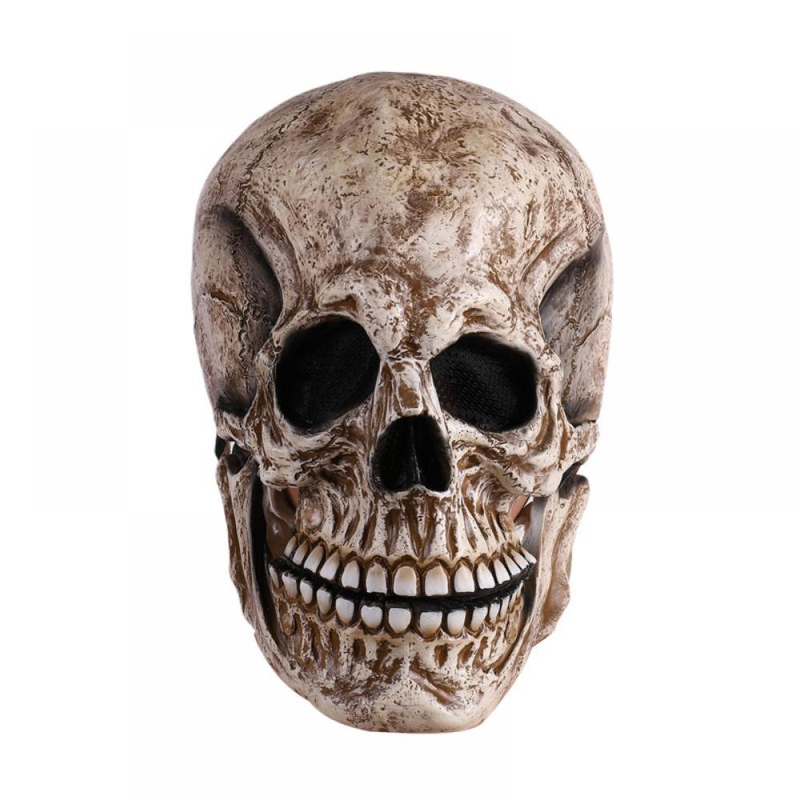 Creepy Halloween Full Head Skull Mask with Moving Jaw Scary Latex Helmet with Mo