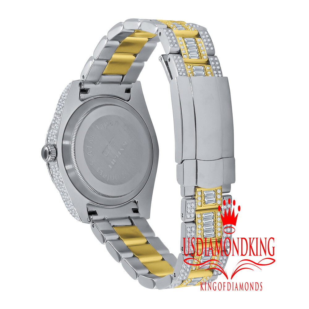 Pre-owned Bling Master Mens Full Stainless Steel 2 Tone Gold Finish Simulated Diamond Watch 42mm W/date