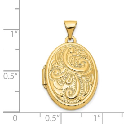 Pre-owned Skyjewelers Real 14kt Yellow Gold Domed Scroll Design Oval Locket