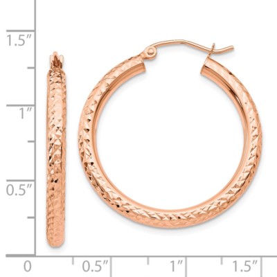 Pre-owned Superdealsforeverything Real 14kt Rose Gold Diamond-cut 3mm Round Hoop Earrings In Pink