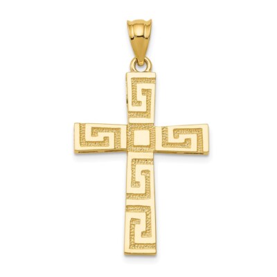 Pre-owned Superdealsforeverything Real 14kt Yellow Gold Greek Key Cross Pendant