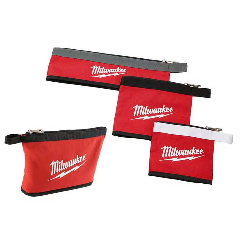 Milwaukee Tool Bags Zipper Pouch Set 4 Pack Canvas 14 12 8 6 Inch Red Durable