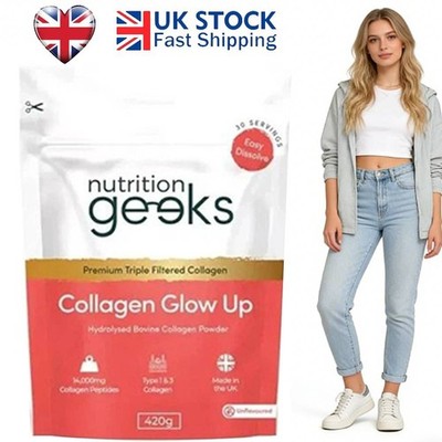 Nutrition Geeks Collagen Glow up Powder New - Improved 14000Mg 420G 30 Serving