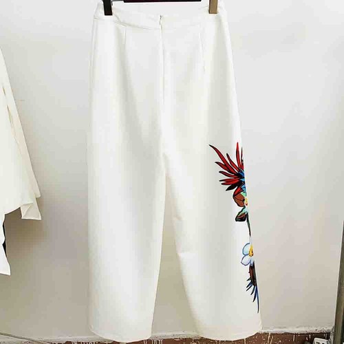 Pre-owned Handmade Custom Made To Order Women One-button Wide-leg Blazer Pant Suit Plus 1x-10x L646 In White/printed