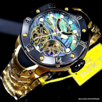 Pre-owned Invicta Reserve Kraken Double Open Heart Automatic Abalone Gold Plated Watch