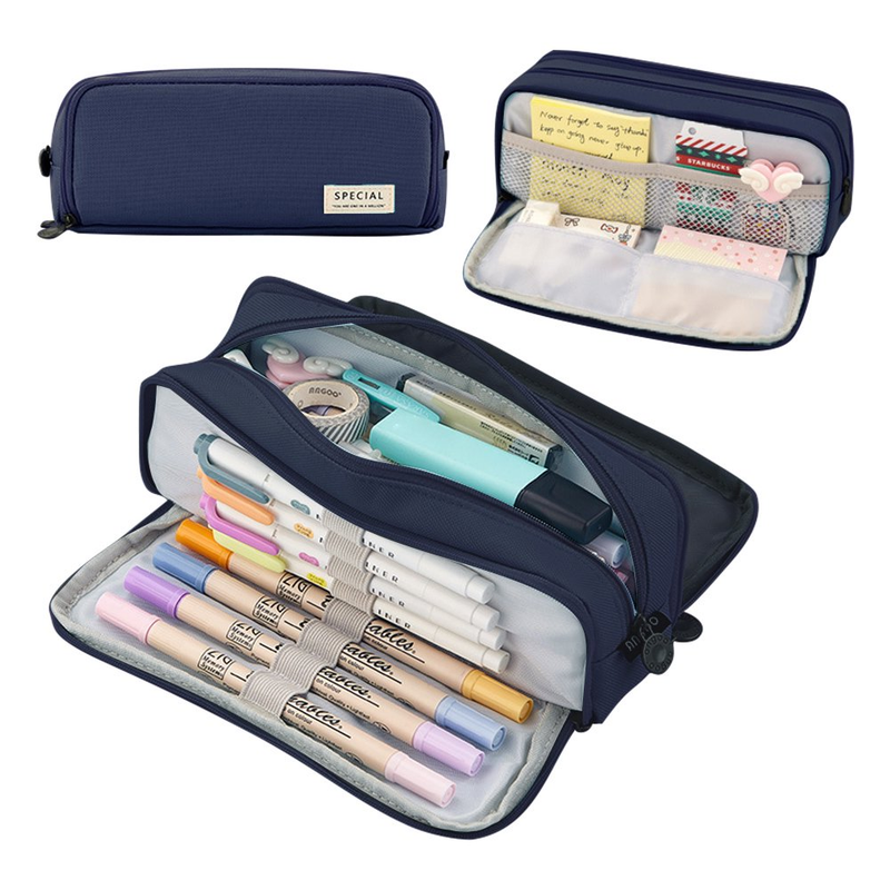 Eccomum Large Pencil Case Big Capacity Pencil Bag Large Storage Pouch 3 Compartm