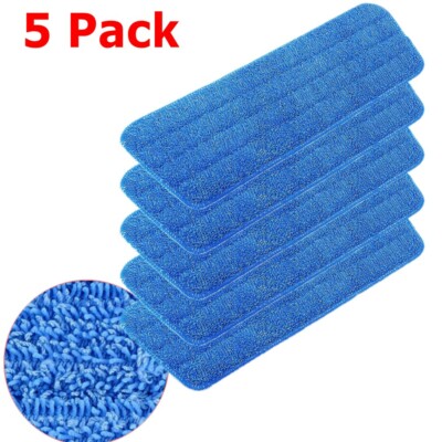 5 Pack Replacement Washable Blue Microfiber Mop Cleaning Pads for 15'' Flat Mop