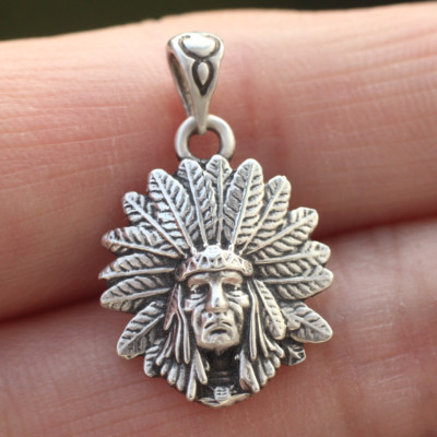 925 Sterling Silver Native American Indian Chief Pendant Charm For Necklace New
