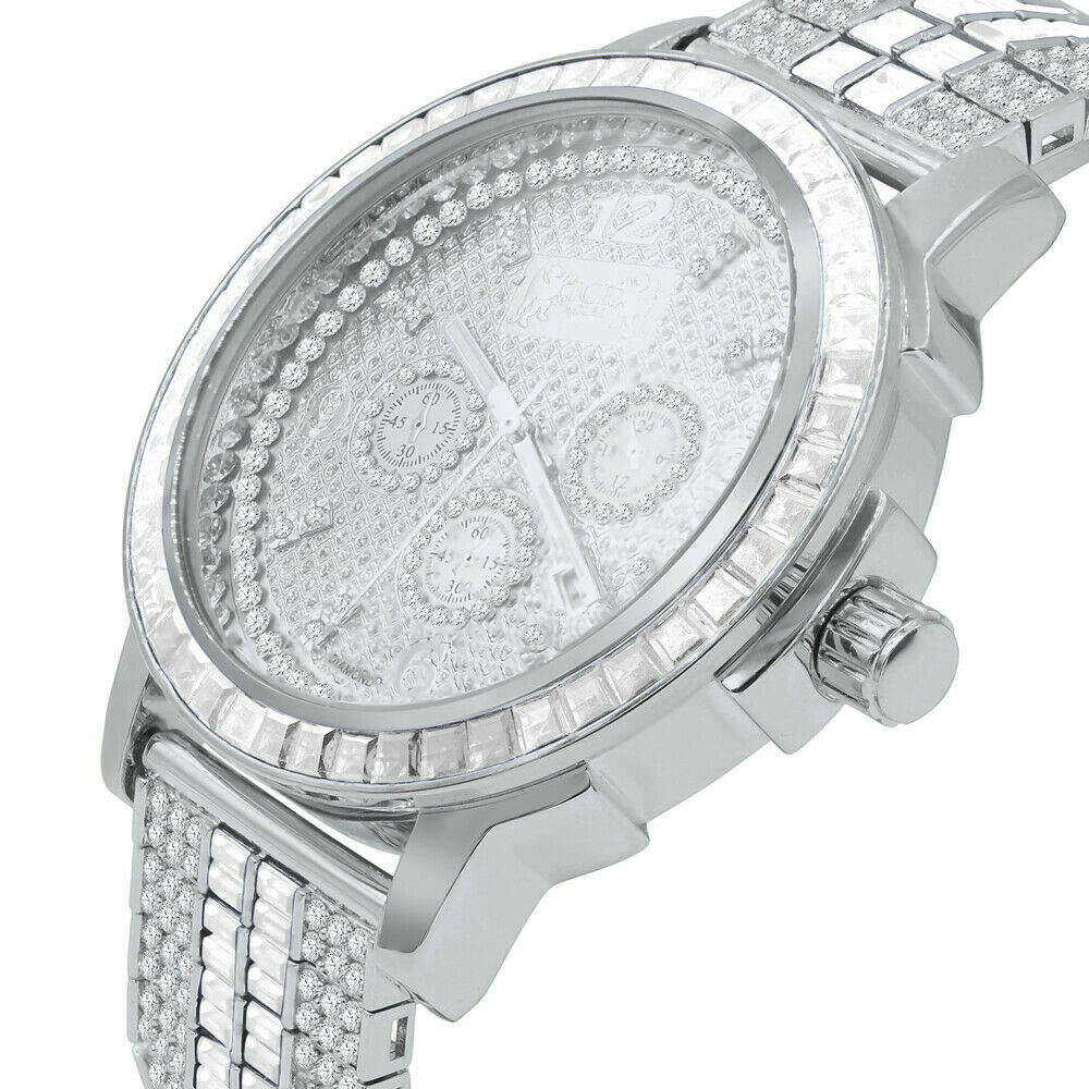 Pre-owned Ice House Custom Solid Steel Bezel Real Diamond Dial White Gold Tone Adjustable Band Watch