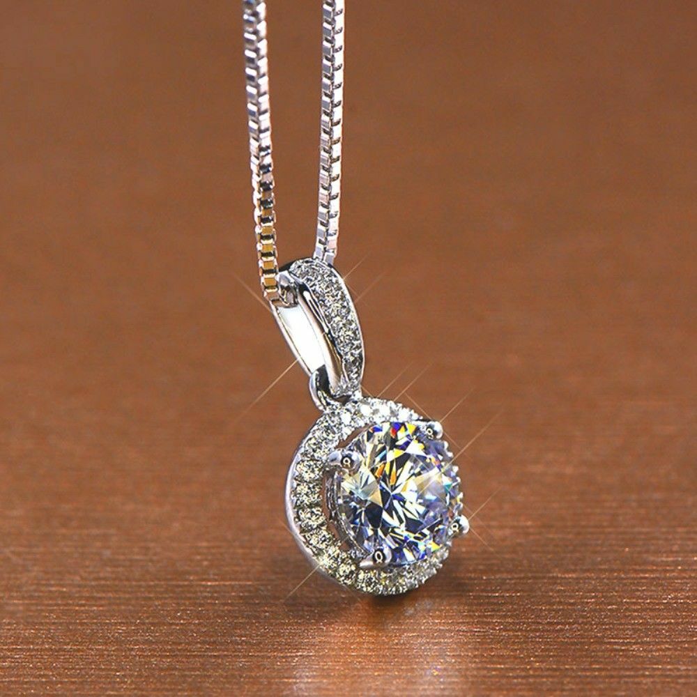 Certified 1.50Ct Round White Diamond Solitaire Pendant in Solid 14k White Gold