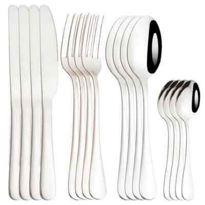 16Pcs Tableware Stainless Steel Dinnerware Set Coffee Spoon Flatware