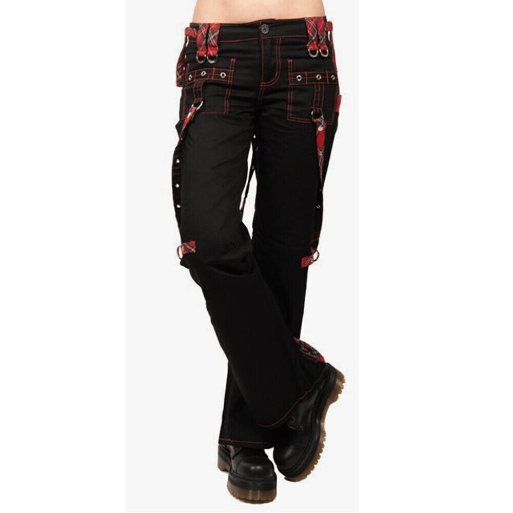 Women Cargo Punk Gothic Trousers Overalls Pants Loose Wide Leg Black Pants US