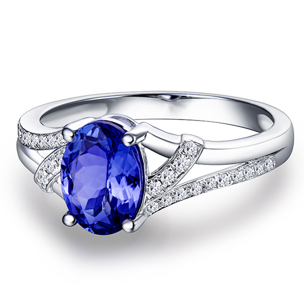 Pre-owned Frankjewelry Women Solid 14kt White Gold Diamond Wedding Oval Shape 6x8mm Blue Tanzanite Ring