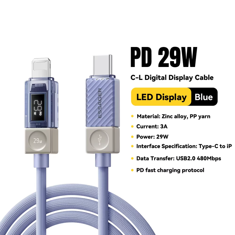 USB C Cable For iPhone 14 13 12 11 Pro Max Xs Digital Display Wire PD 29W Fast C