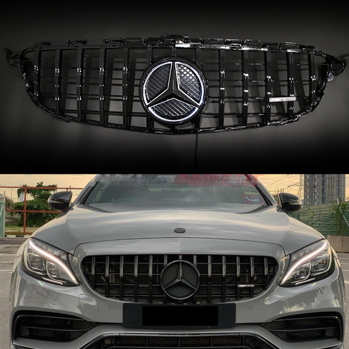 Glossy Black Grille w/Led Emblem For Mercedes W205 2015-2018 C200 C300 C400 C43