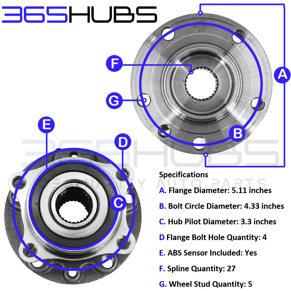 2 Front Wheel Bearing Hub Assembly for 2015-2017 Chrysler 200 & 13-16 Dodge Dart - Picture 7 of 11