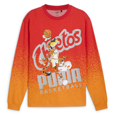 Puma Hoops Graphic Crew Neck Long Sleeve T-Shirt X Cheetah Mens Size M  Casual T