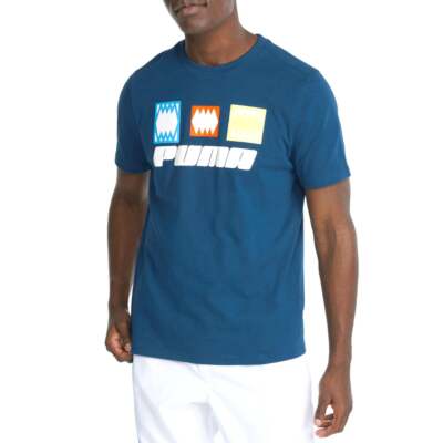 

Puma 4Th Quarter Crew Neck Футболка с коротким рукавом Мужские синие повседневные топы 532361-11, Синий, Puma 4Th Quarter Crew Neck Short Sleeve T-Shirt
