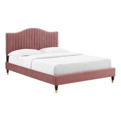 Modway Juniper Channel Tufted Velvet Queen Platform Bed - Dusty Rose